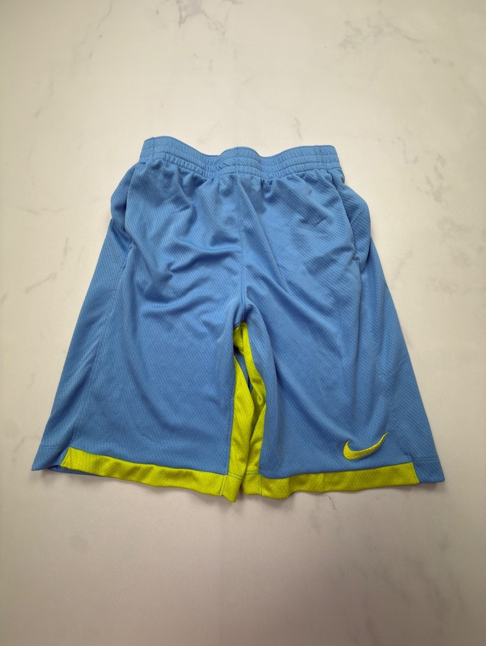 Nike Athletic Shorts Light Blue Yellow 2010s Sporty - Boys XL